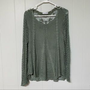 Tempo Paris Olive Green Lace and Crochet Sweater - Small